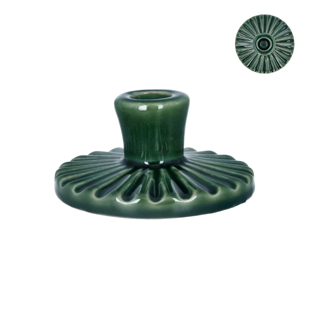 Ceramic Candle Holder - Round Dark Green