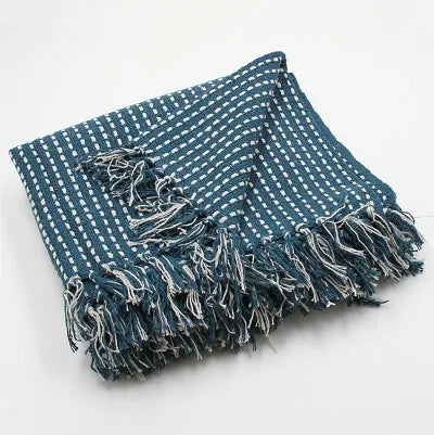 Teal Woven Stab Stitch Cotton Throw