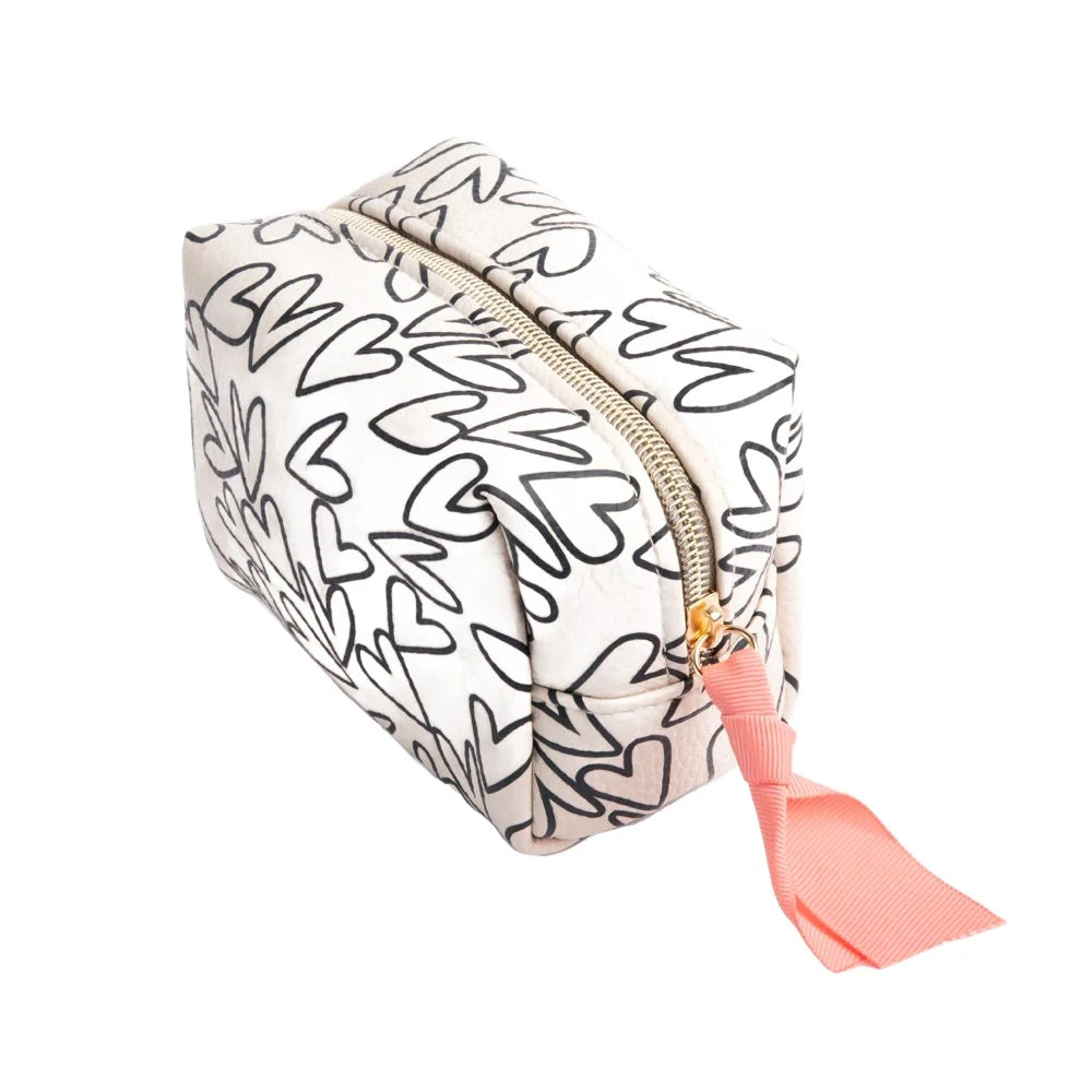 Mono Outline Hearts Mini Cosmetic Bag