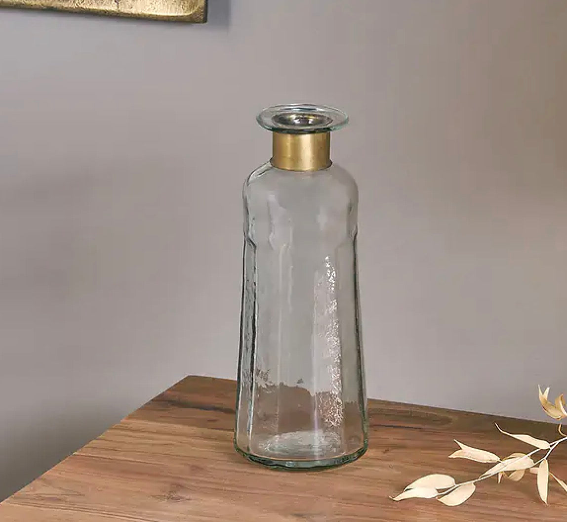 Chara Bottle Clear Glass & Brass Large