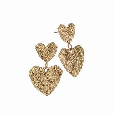 Worn Gold Heart Drop Earrings
