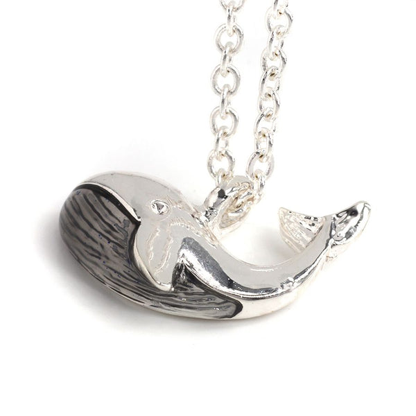 Silver Plated and Grey Enamel Whale Necklace