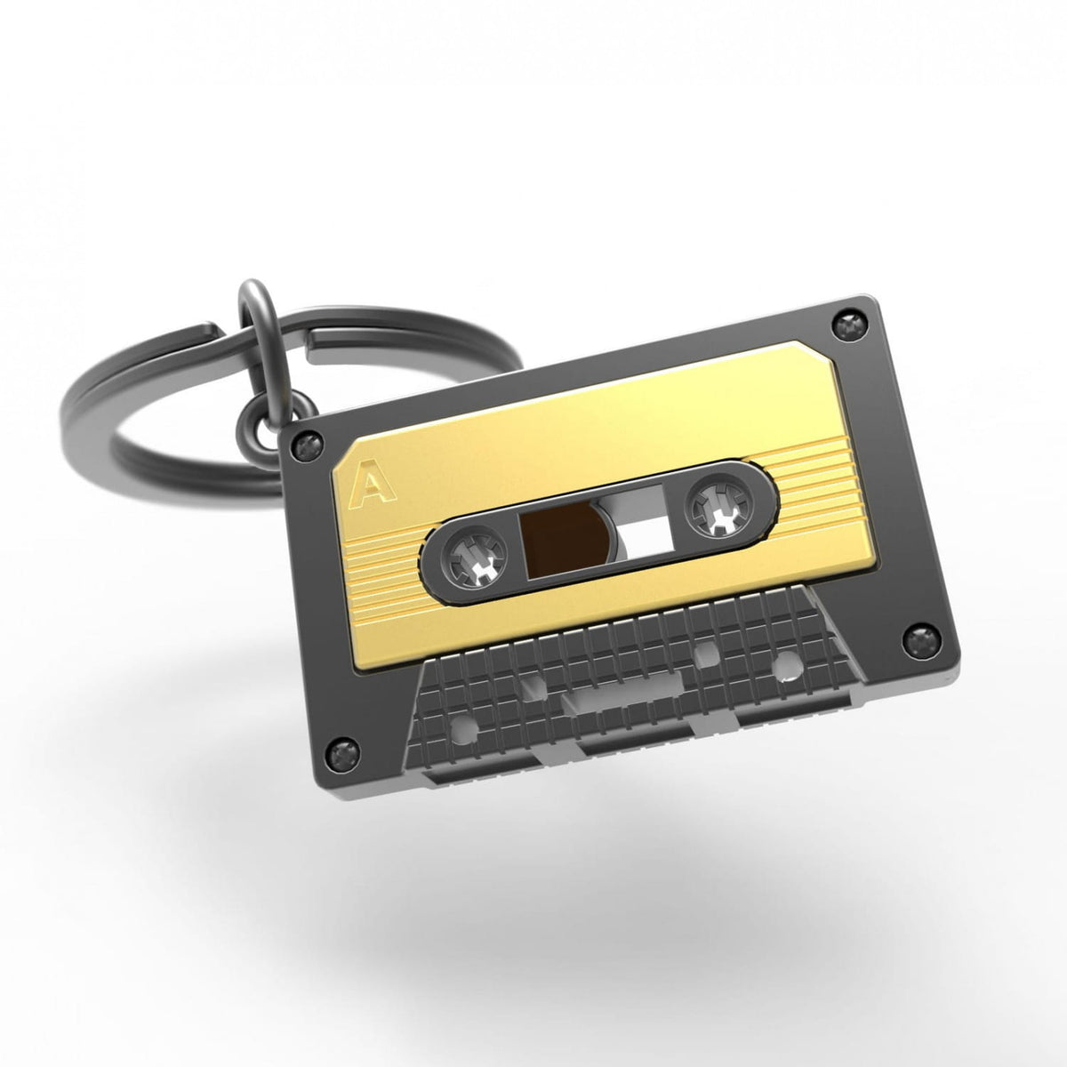 Matt Grey & Gold Cassette Tape Keyring