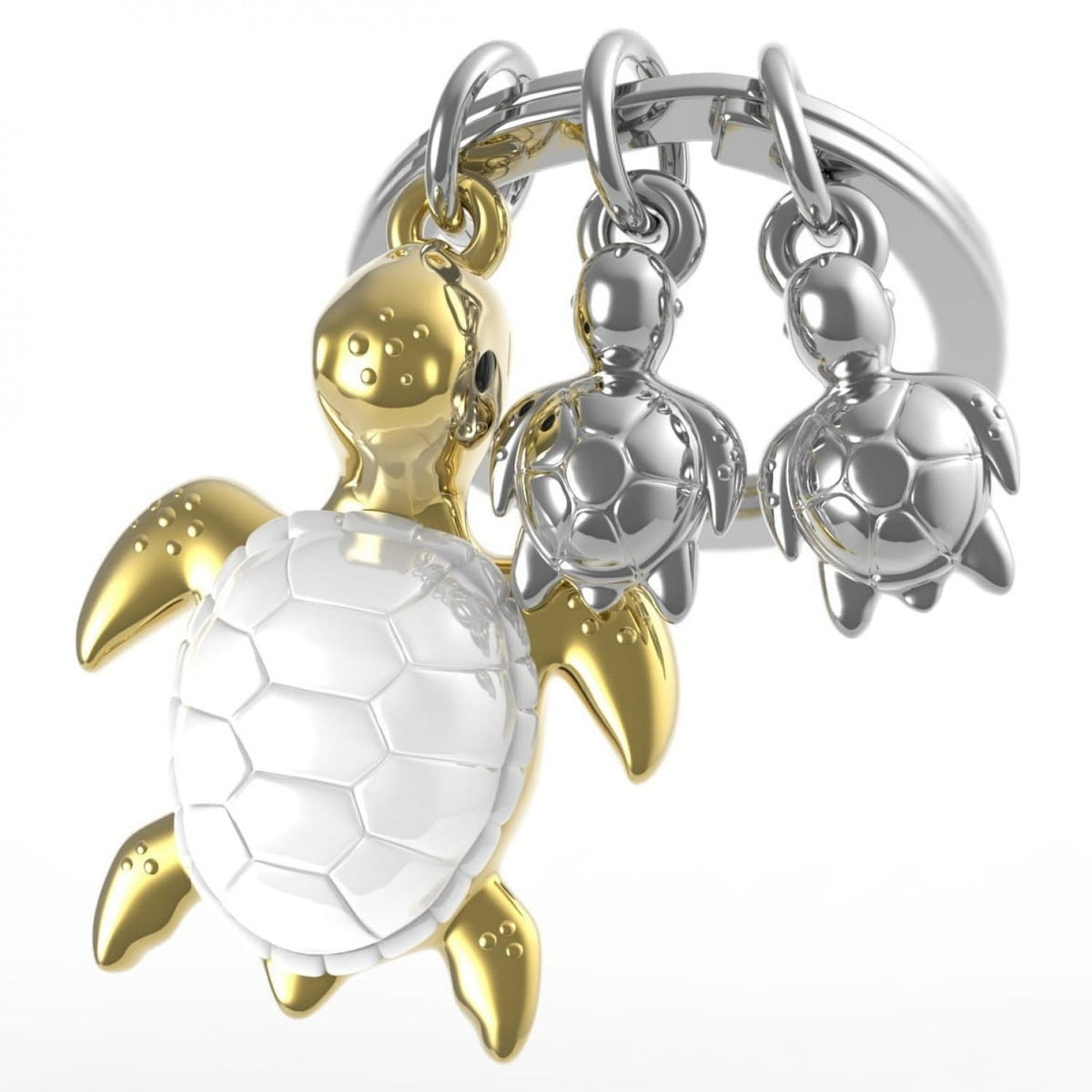White and Gold Sea Turtle and Family Keyring