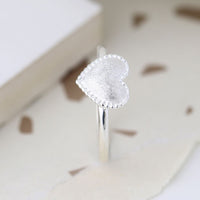 Sterling silver scratched Heart Ring - Large