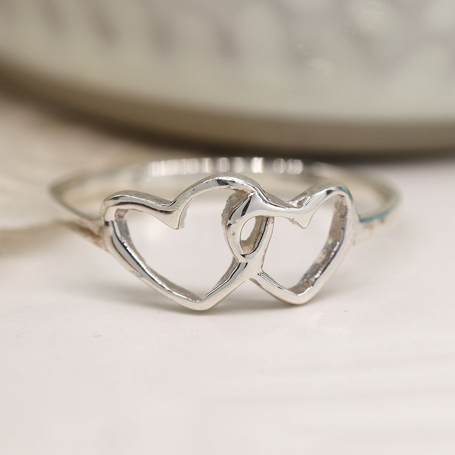 Sterling silver linked heart Ring - Medium