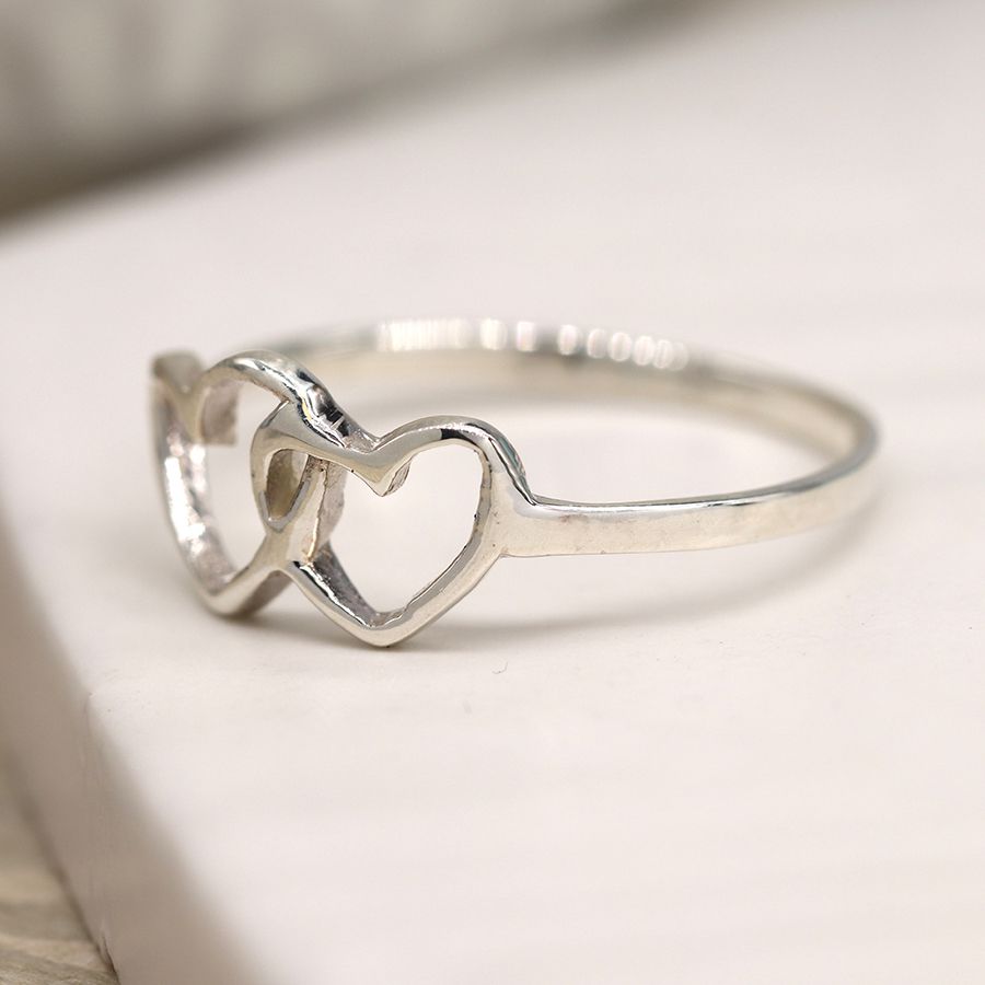 Sterling silver linked heart ring - Large
