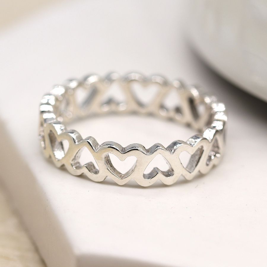 Sterling silver topsy turvy hearts Ring - Large