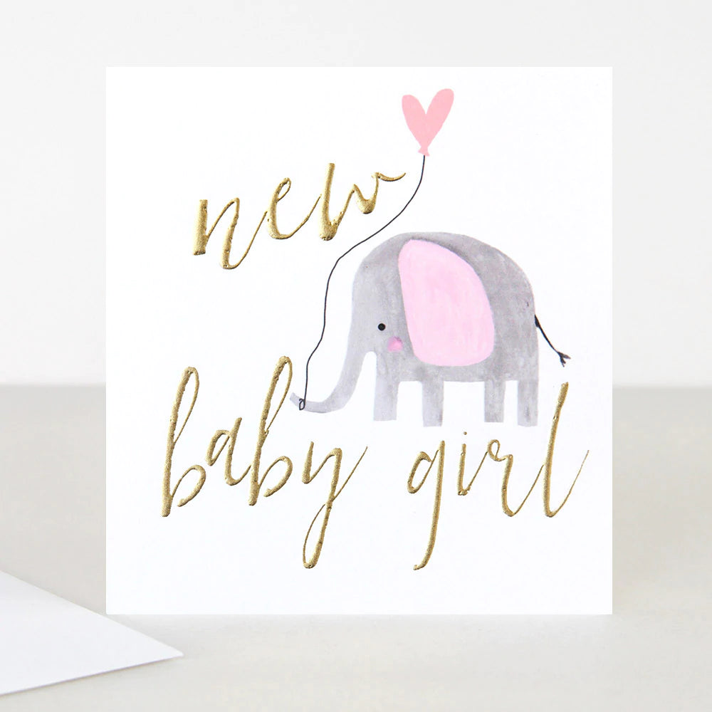Elephant Balloon New Baby Girl Card