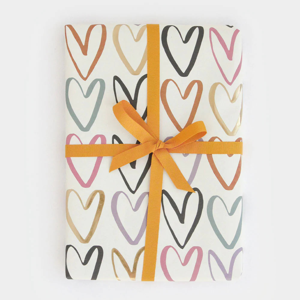 Rainbow Outline Hearts Wrapping Paper
