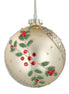 Matte Gold Glass Bauble with Diamante Holly