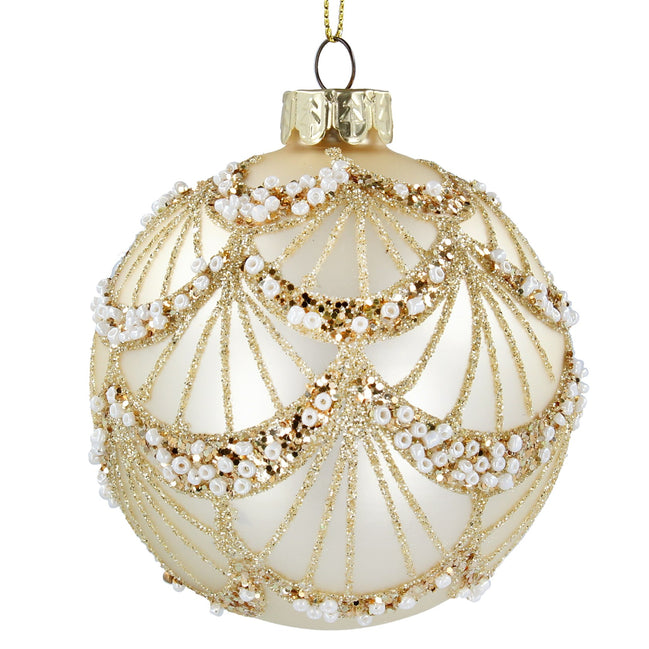 Gold Bauble with Beads - Glass 8cm