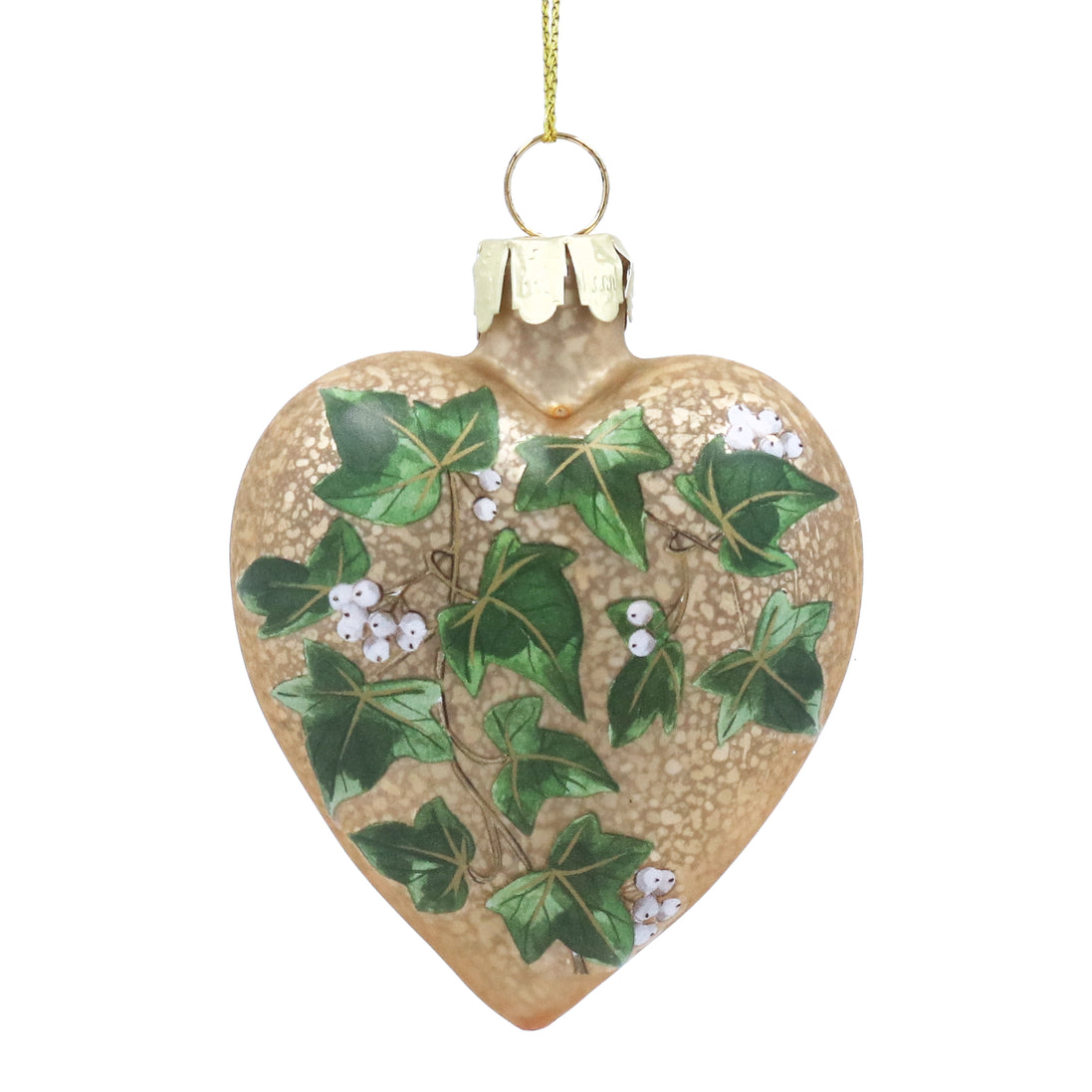 Antique Gold With Ivy Leaves Glass Heart