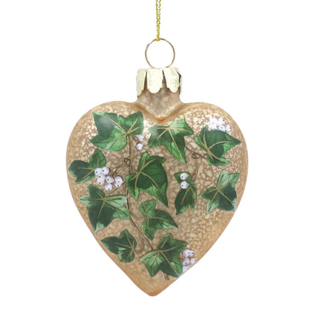 Antique Gold With Ivy Leaves Glass Heart