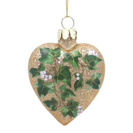 Antique Gold With Ivy Leaves Glass Heart