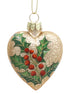 Antique Gold With Holly Glass Heart