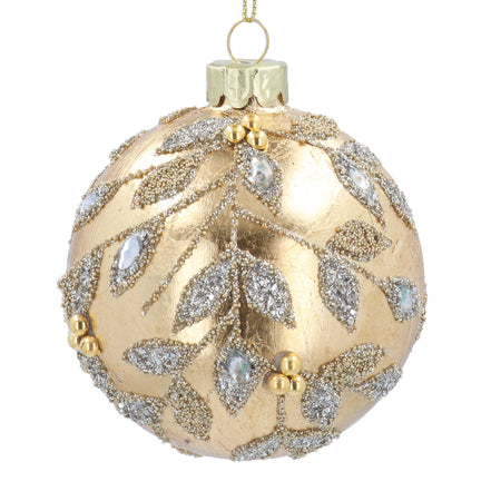 Beaded Jewelled Vine Glass Bauble - Gold