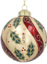Gold Foil Glass Bauble With Red Swirls & Holly