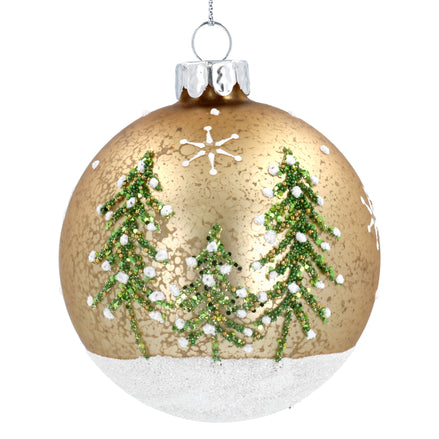 Mottled Gold/White Sparkling Glass Bauble