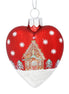 Matte Red Glass Heart with Gingerbread House