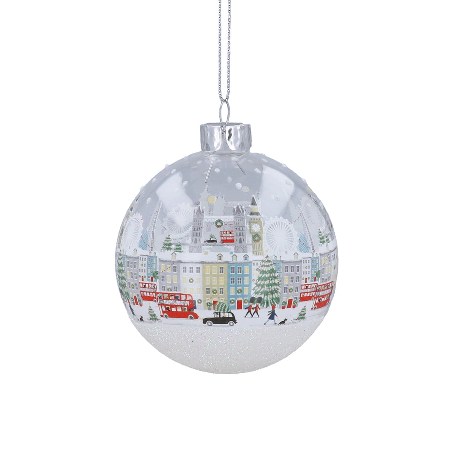 London Scene Glass Bauble - White