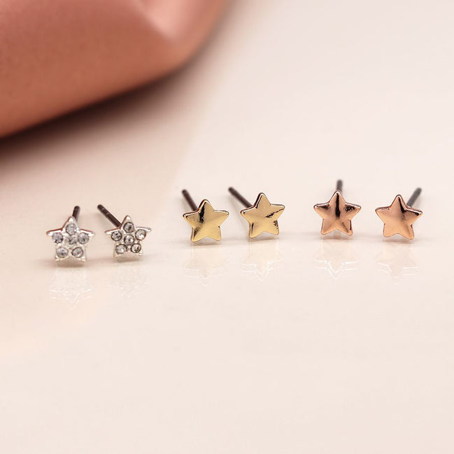 Gold/Silver Set of three Star Stud Earrings