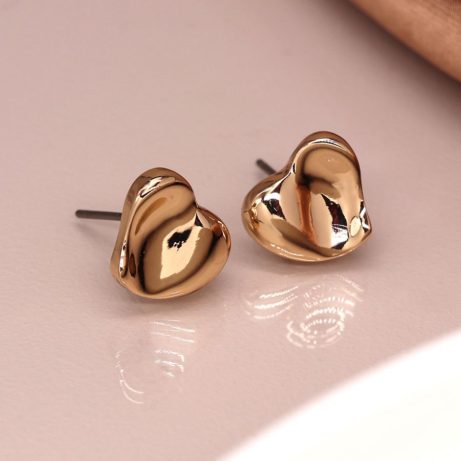 Gold Wavy Heart Stud Earrings