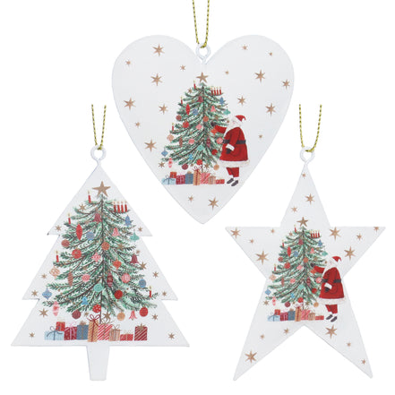 Nostalgia Santa Tree Tin Heart & Tree Star Decoration