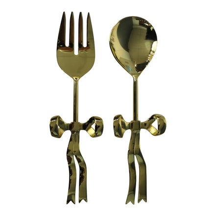 Set Of 2 Salad Servers Gold Bows