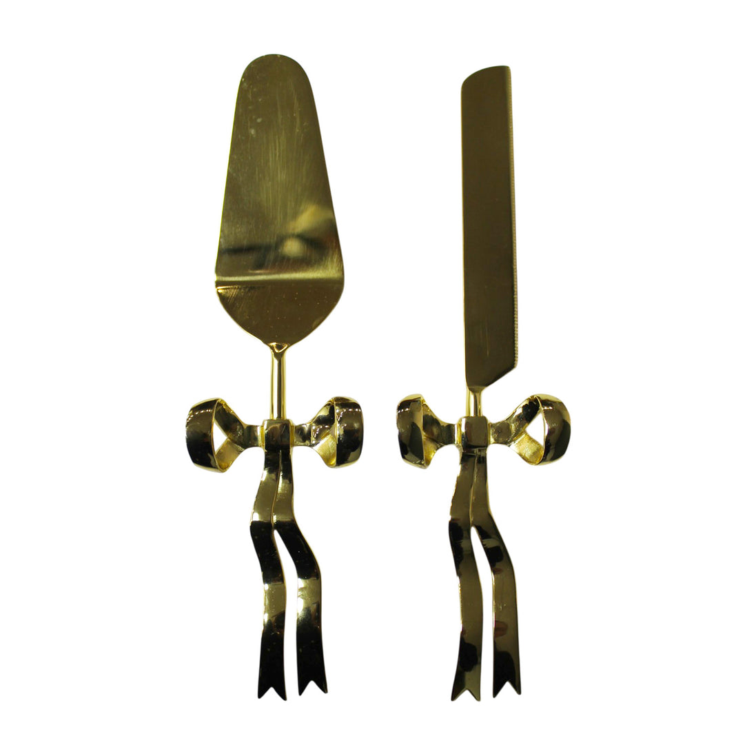 Set of Two Bow Gold Cake Knifes