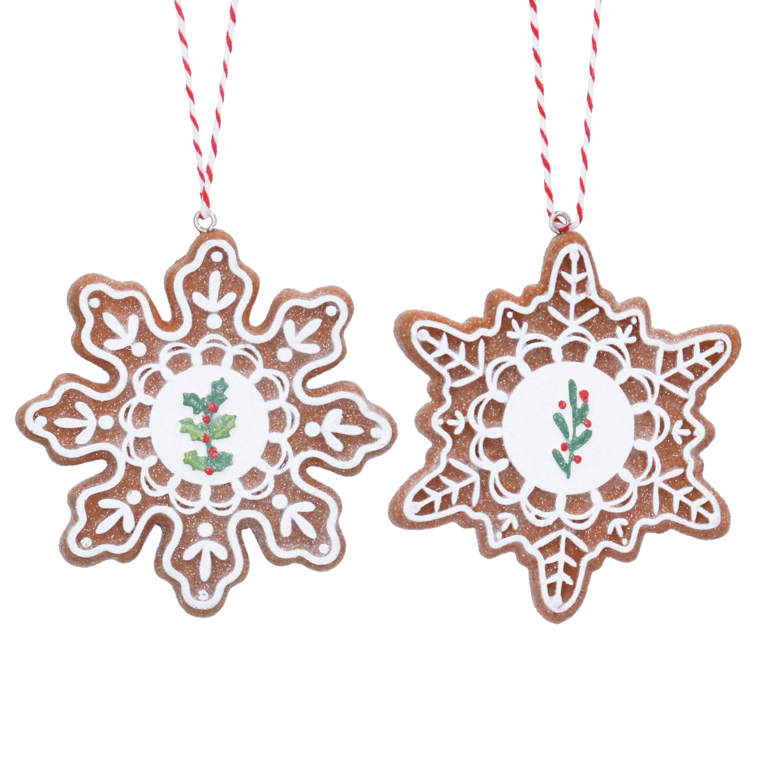 Gingerbread Holly Snowflake Resin Decoration - 2 Assorted Design