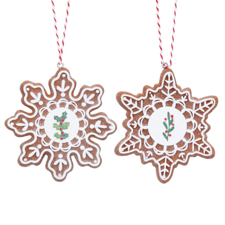 Gingerbread Holly Snowflake Resin Decoration - 2 Assorted Design