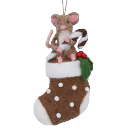 Mixed Wool Mouse On Stocking Decoration