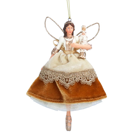 Cream & Gold Resin Fabric Nutcracker Fairy Decoration