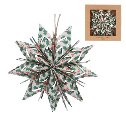 Fretwork Paper White Snowflake With Holly