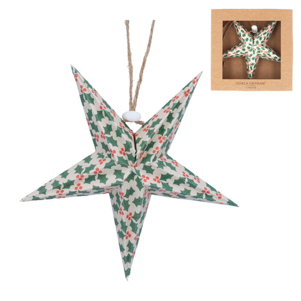 Small Fully Open Holly Pattern Paper Star Decoration