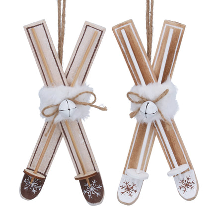 Wood Skis with Snowflake Tip Decoration – 2 Assorted