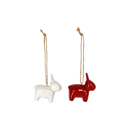 Red White Ceramic Deer Decoration, 2As