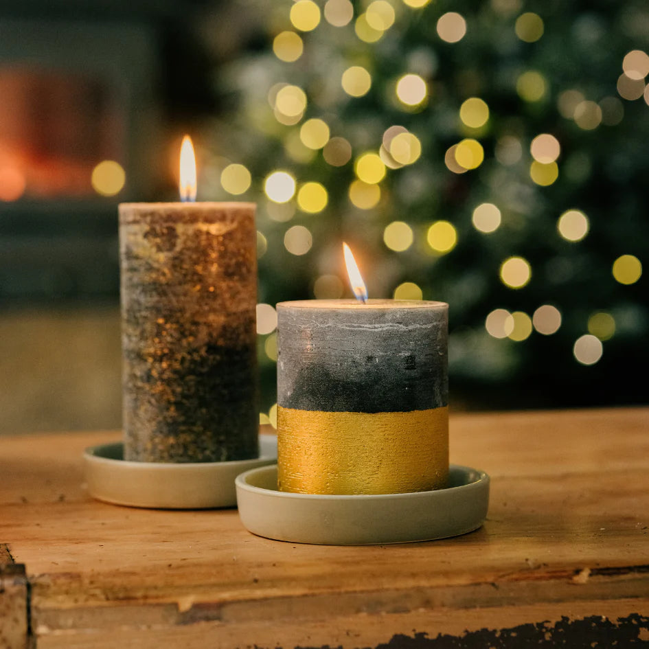 Christmas Gold Marbled Pillar Winter Thyme Candle