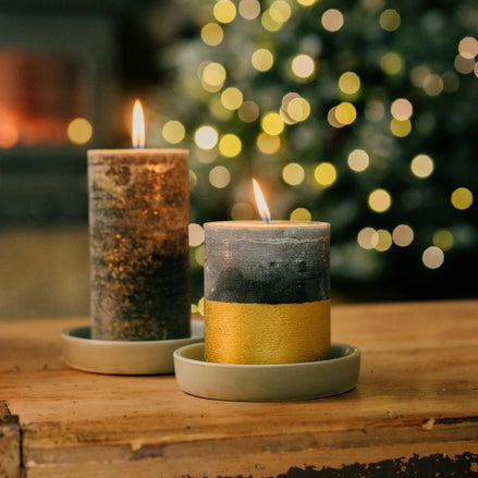 Christmas Gold Marbled Pillar Winter Thyme Candle