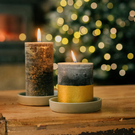 Christmas Gold Half Dipped Winter Thyme Pillar Candle