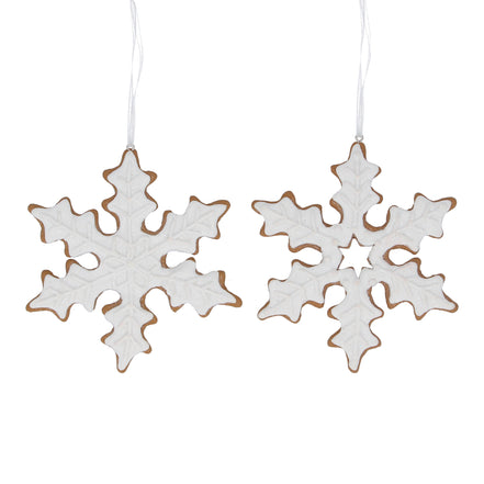 White Iced Resin Gingerbread Snowflake Decoration