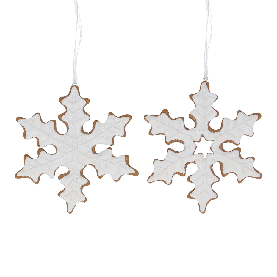 White Iced Resin Gingerbread Snowflake Decoration