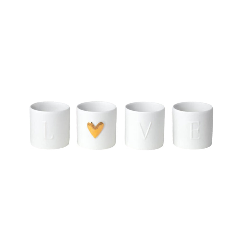 Set of Four Love Gold Tealight Holders