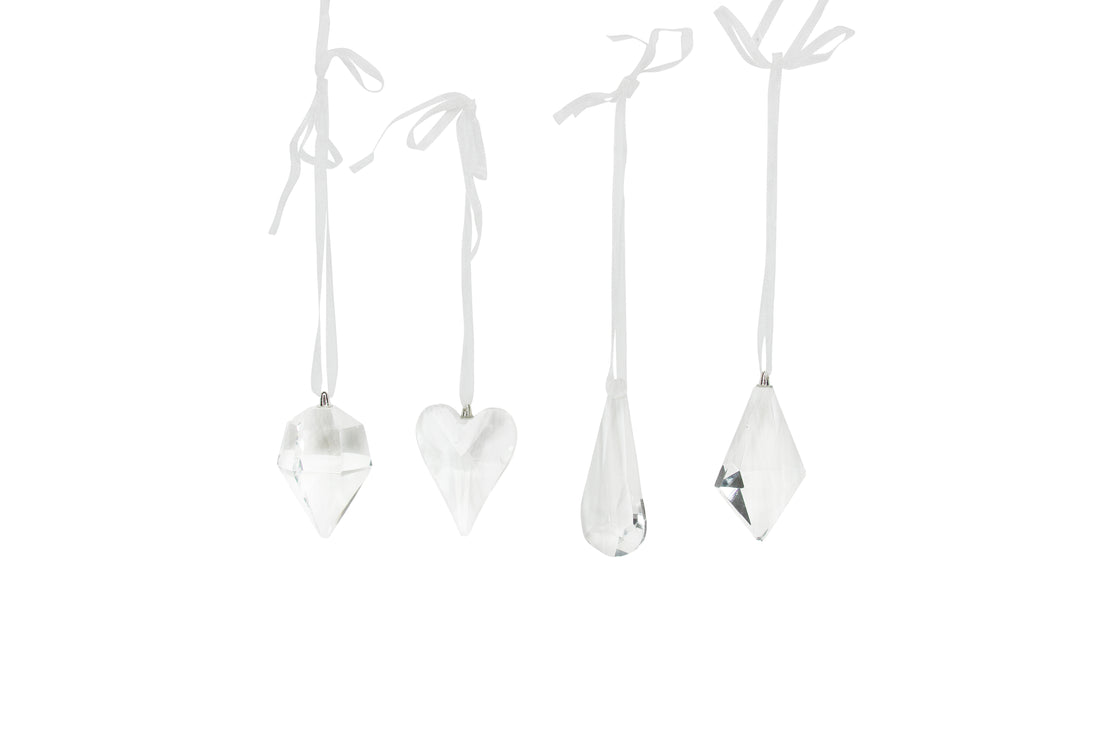 Glass Shapes with White Ribbon Hanger Decoration