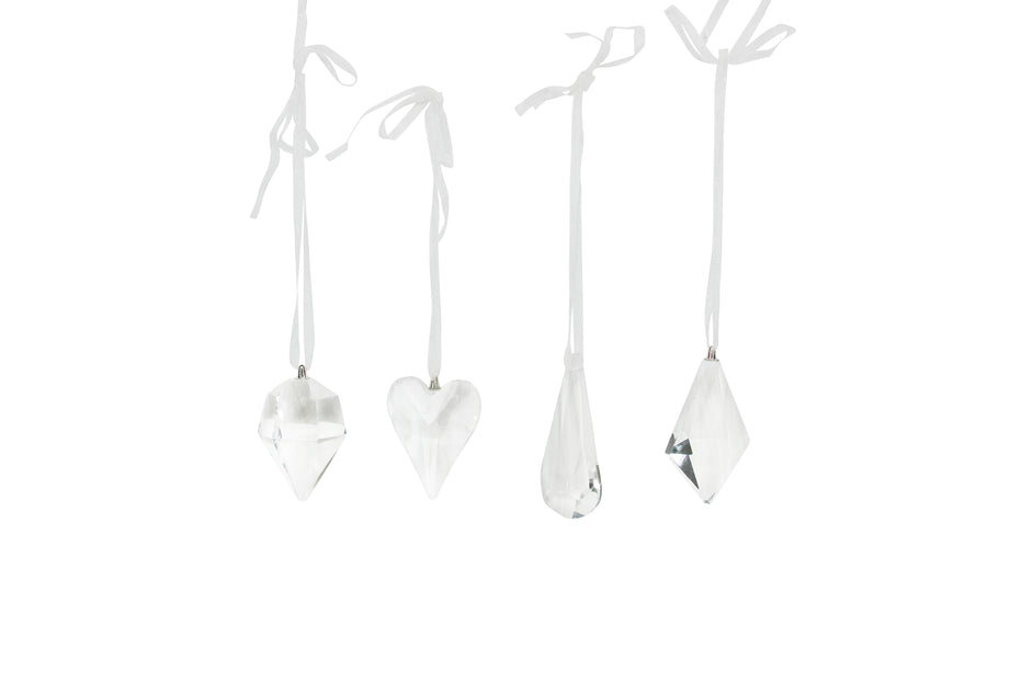 Glass Shapes with White Ribbon Hanger Decoration