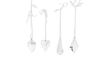 Glass Shapes with White Ribbon Hanger Decoration