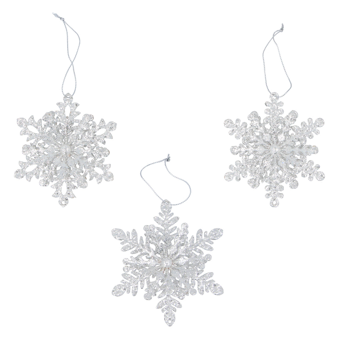Pale Silver Sparkling Tin Snowflake – 3 Assorted