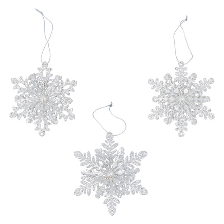 Pale Silver Sparkling Tin Snowflake – 3 Assorted