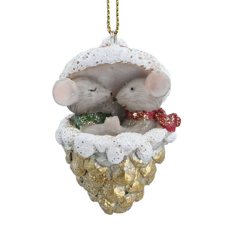 Resin Mice In Gold Cone Decoration